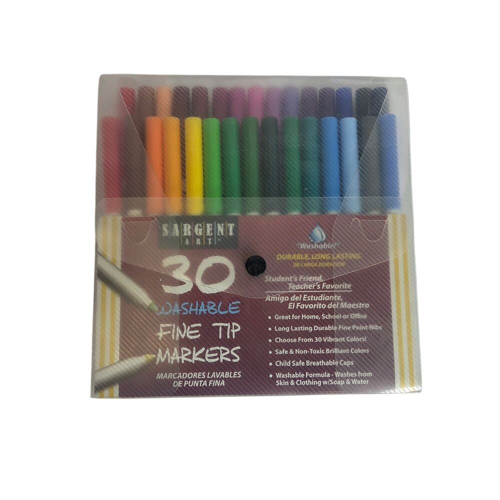 Sargent Art 30 Washable Fine Tip Markers Set - Non-Toxic Vibrant Colors New